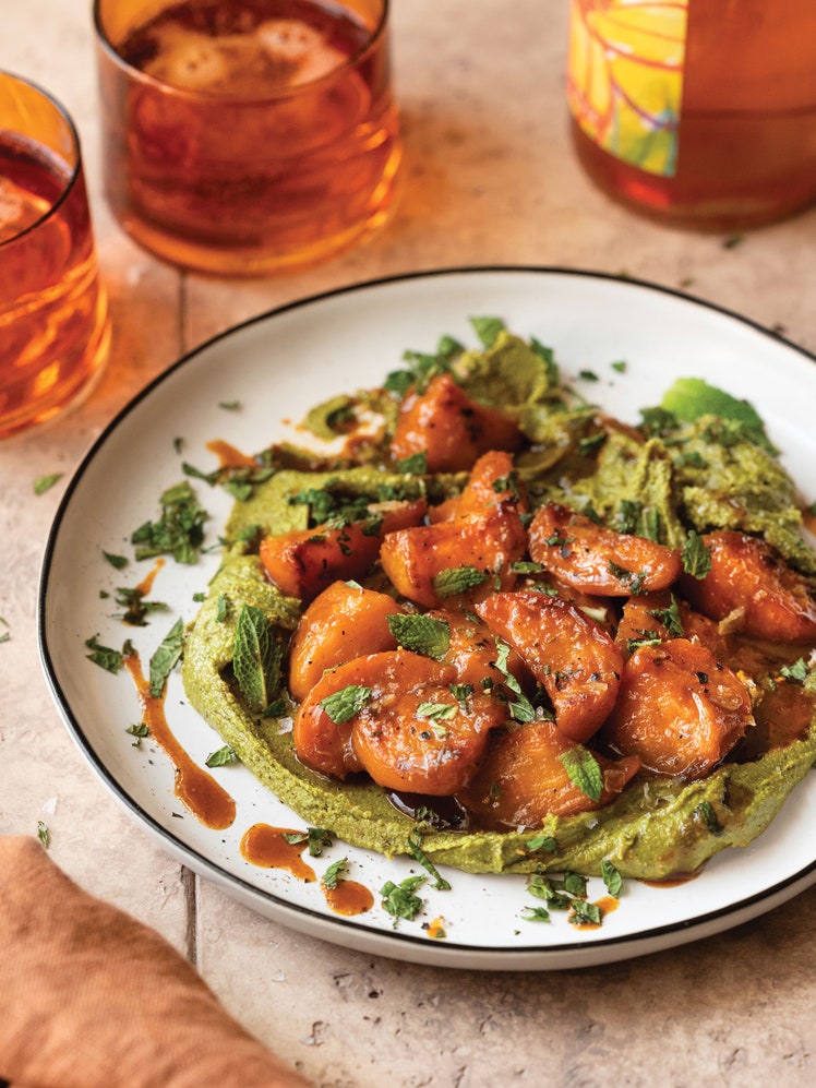 Glazed Torn Beets With Pistachio Butter and Mint