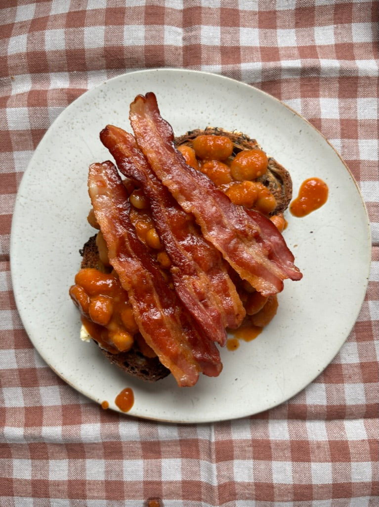 Classic Baked Beans on Toast with Crispy Bacon