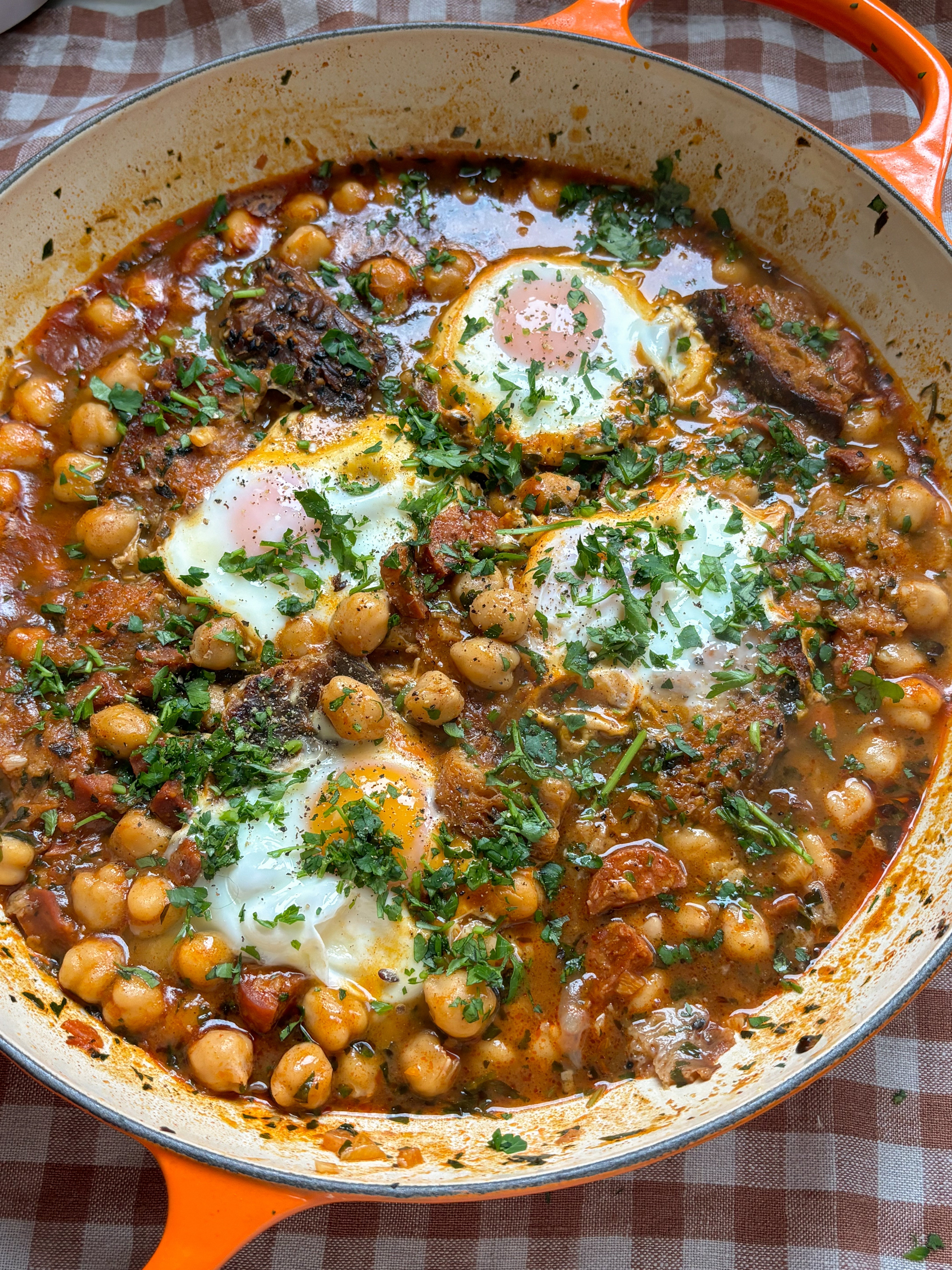 Chickpea + Chorizo Soup with Fried Bread + Eggs