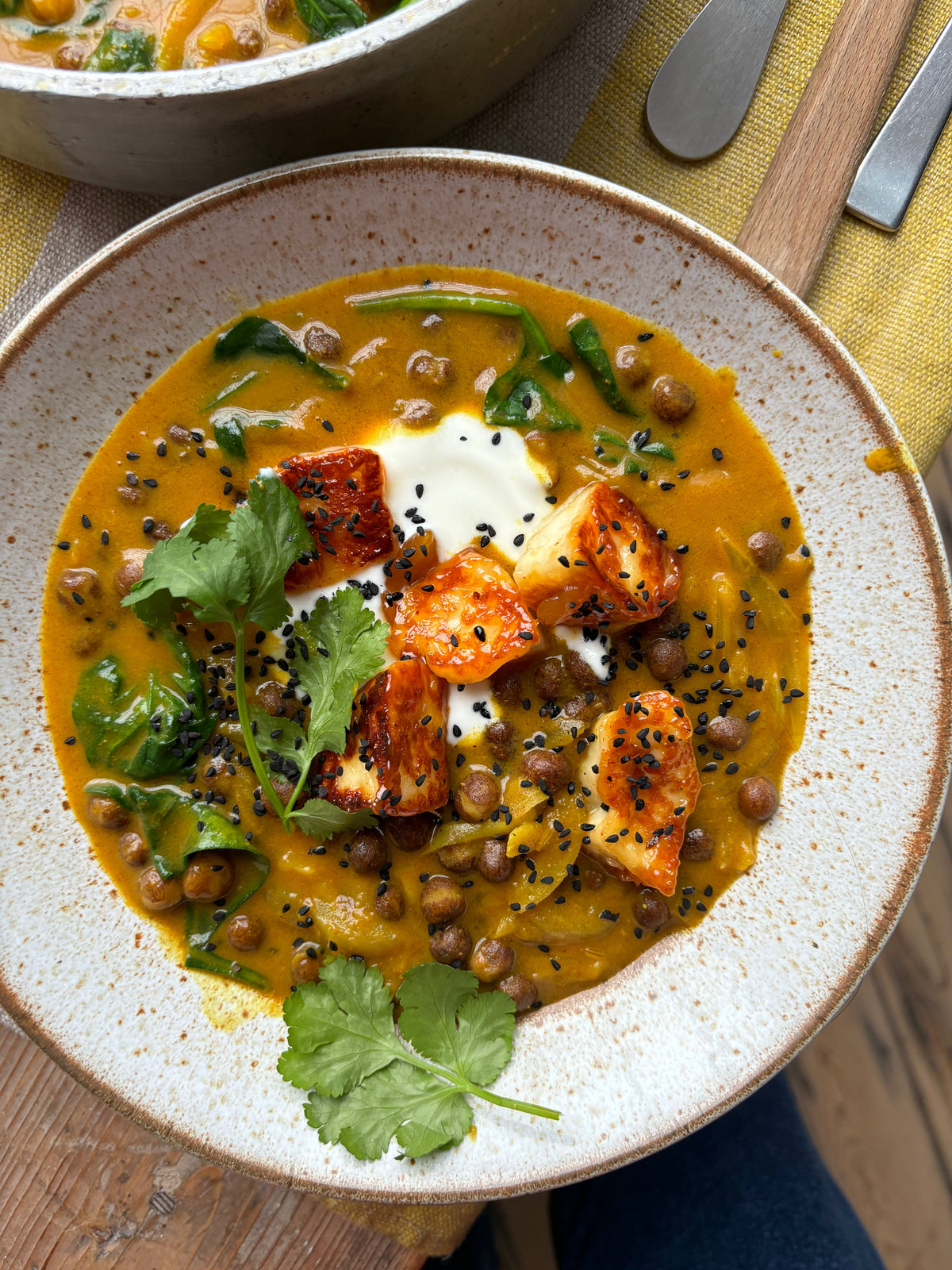 Carlin Pea Saag with Mango Chutney-Glazed Halloumi   Carlin Pea Saag with Mango Chutney-Glazed Halloumi