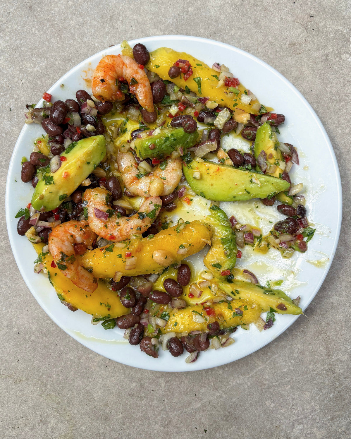 Black Bean, Avocado + Mango Salad with Chilli Prawns   Black Bean, Avocado + Mango Salad with Chilli Prawns