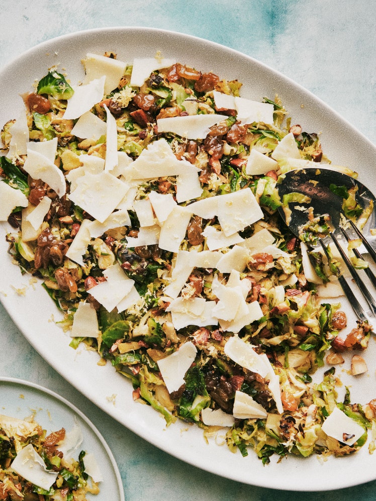 Brussels Sprouts Stir-Fry With Cheddar and Raisins