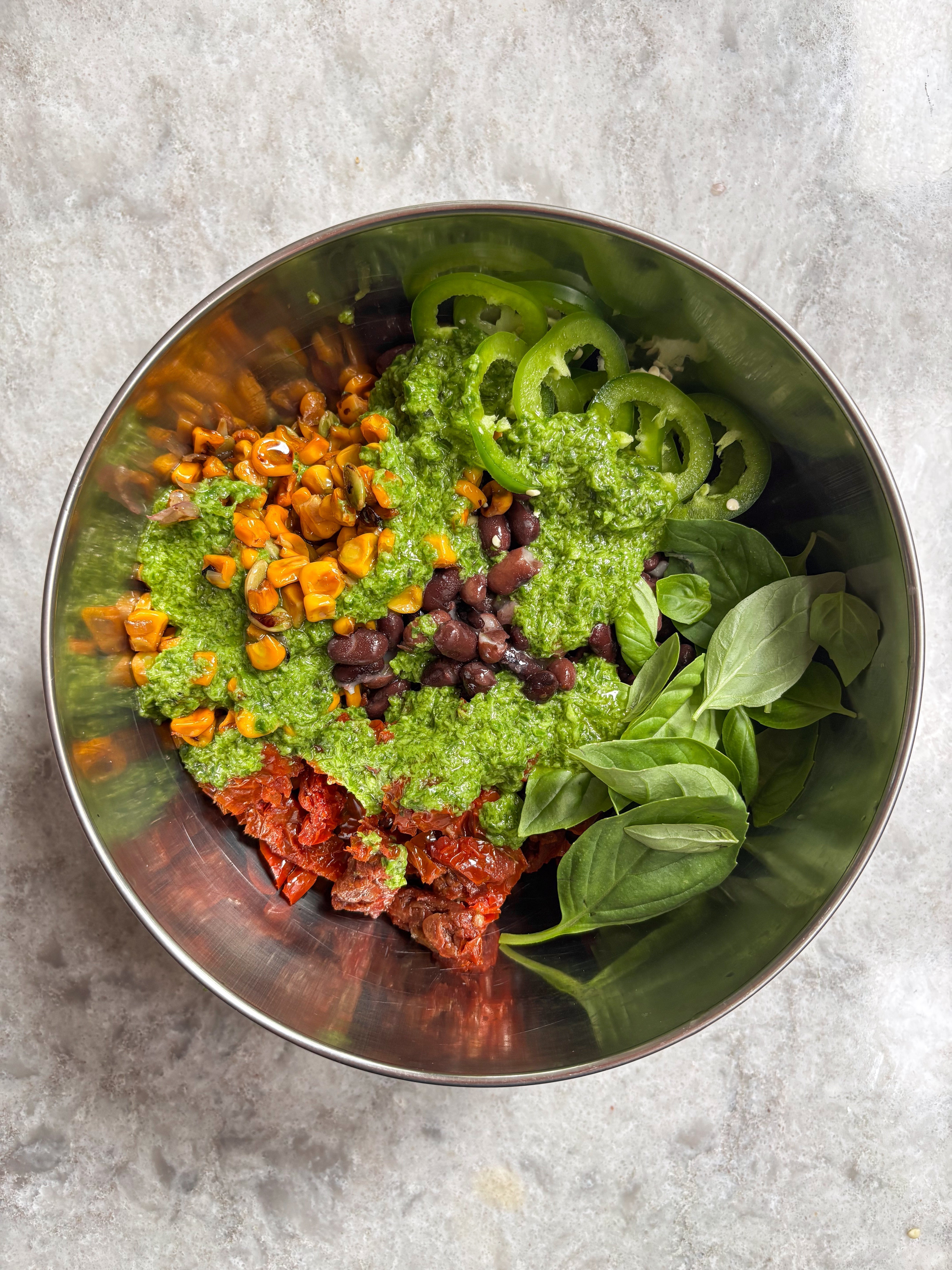 Black Bean + Charred Corn Salad with Jalapeno + Basil Dressing