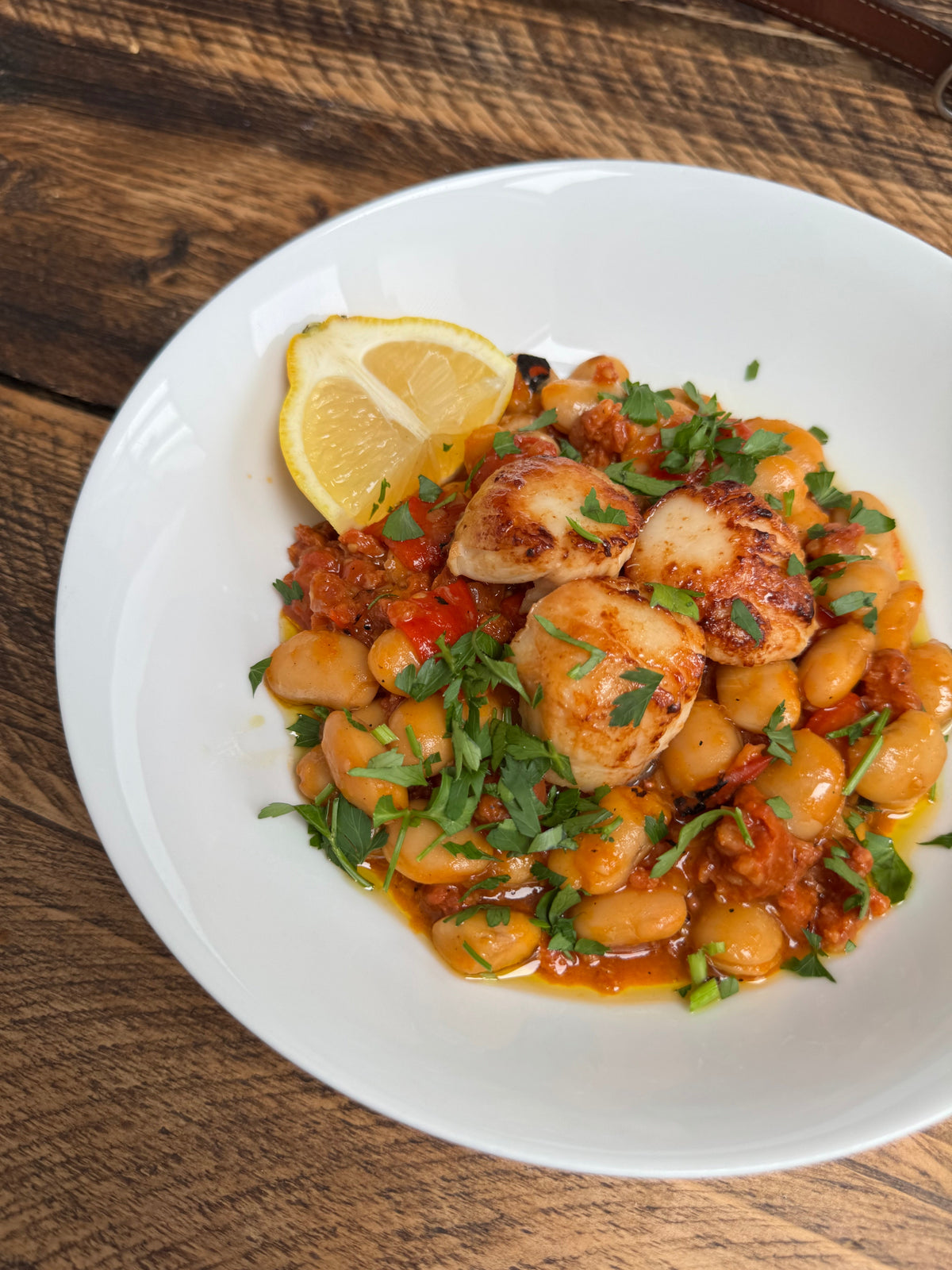 Smoky Butter Beans with Chorizo + Seared Scallops   Smoky Butter Beans with Chorizo + Seared Scallops