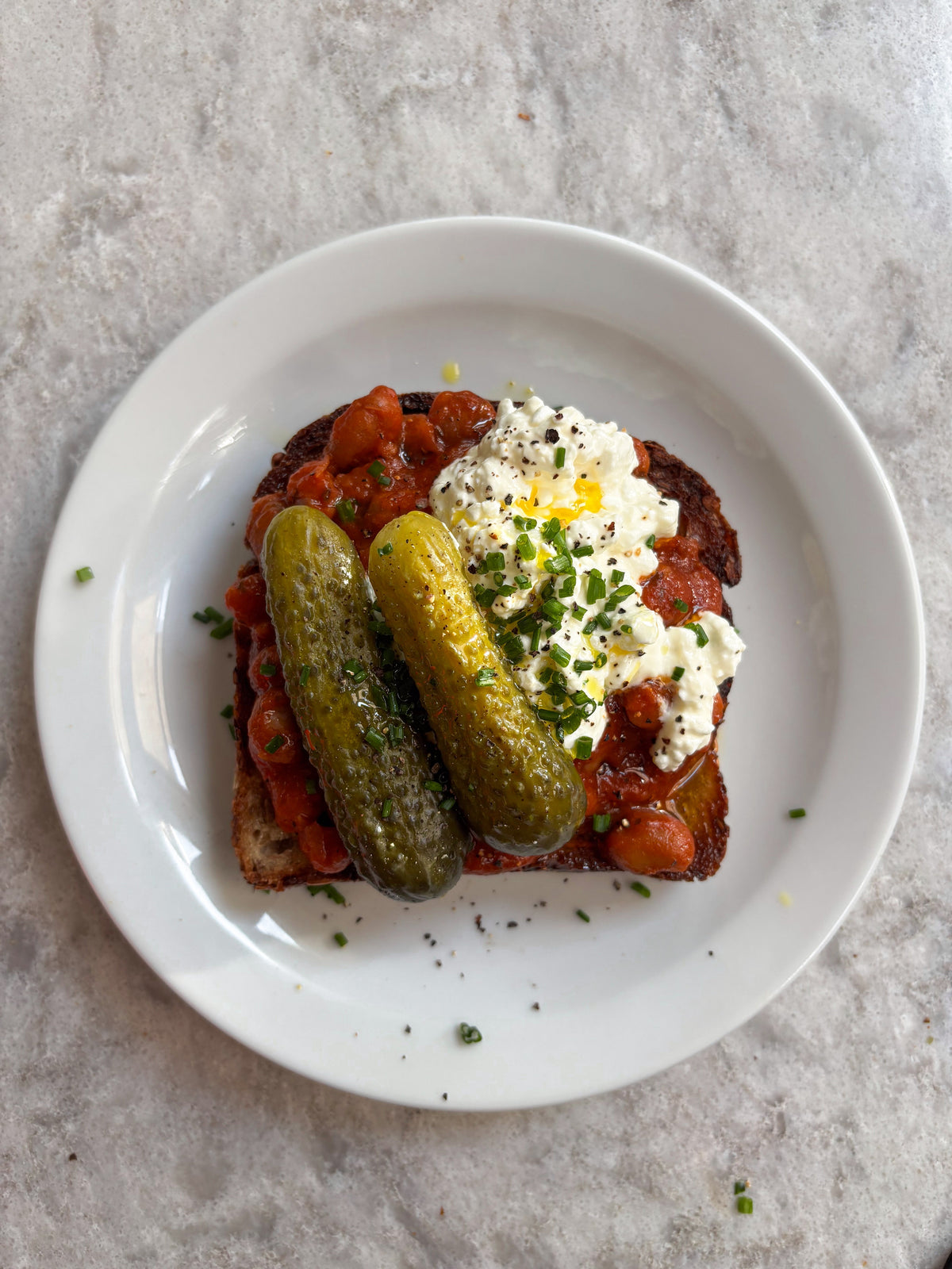 Rich Tomato Baked Beans with Creamy Cottage Cheese + Tangy Pickles   Rich Tomato Baked Beans with Creamy Cottage Cheese + Tangy Pickles