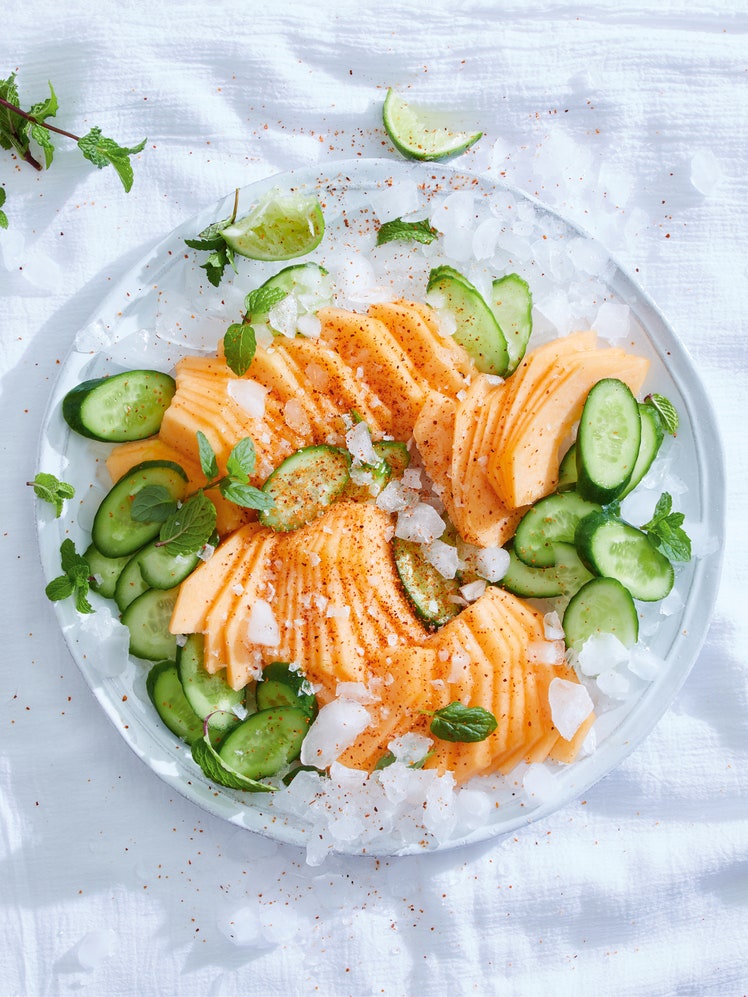 Cantaloupe, Cucumbers, Lime, and Mint