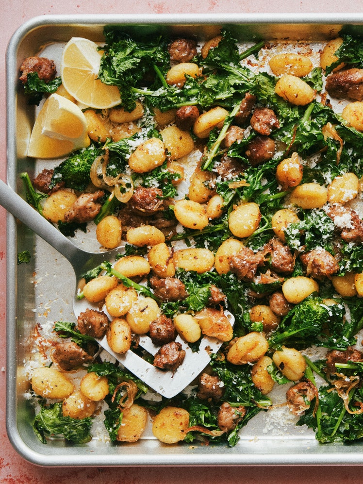 Sheet-Pan Gnocchi With Spicy Sausage and Broccoli Rabe