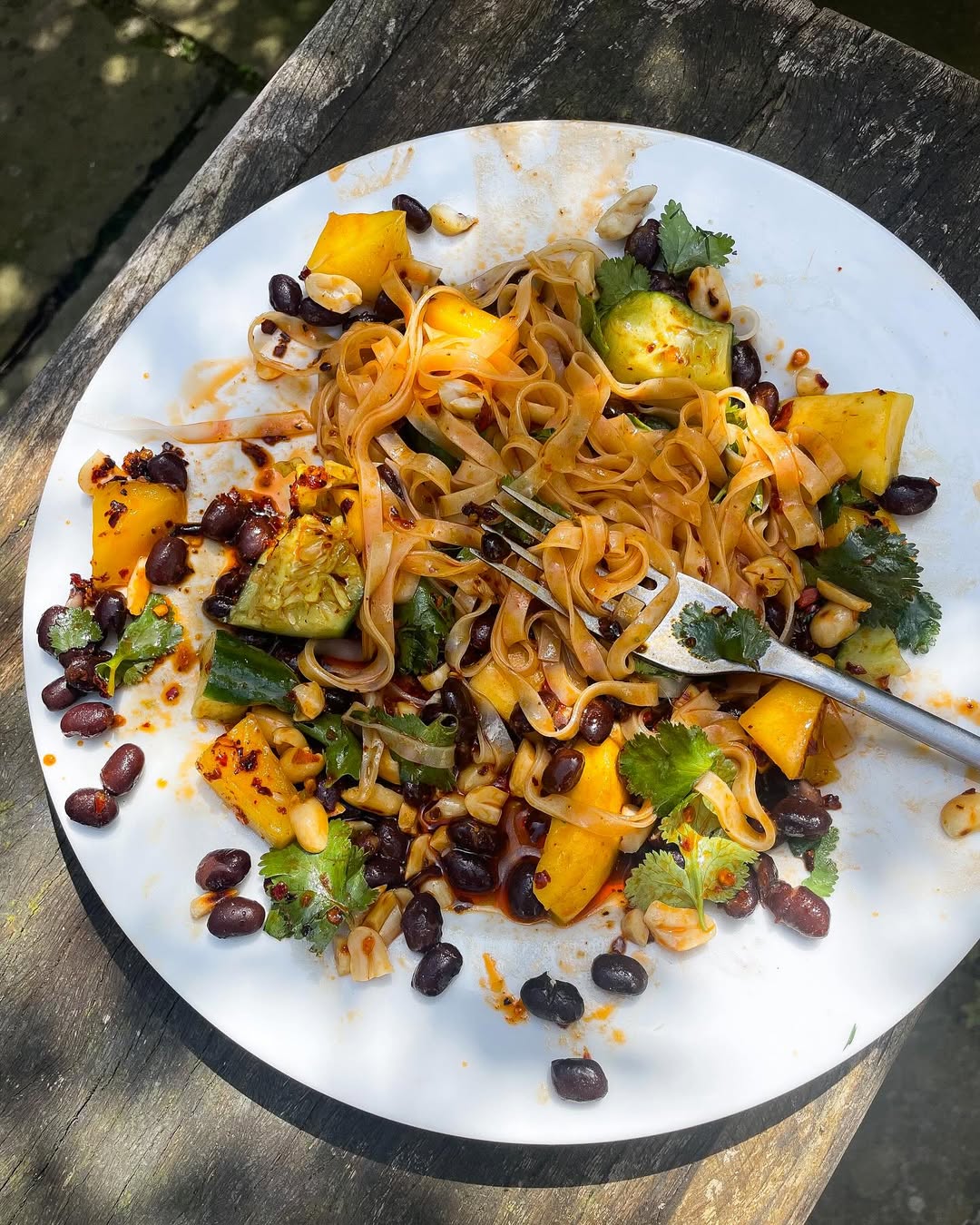 Black Bean, Mango, Smacked Cucumber + Rice Noodle Salad