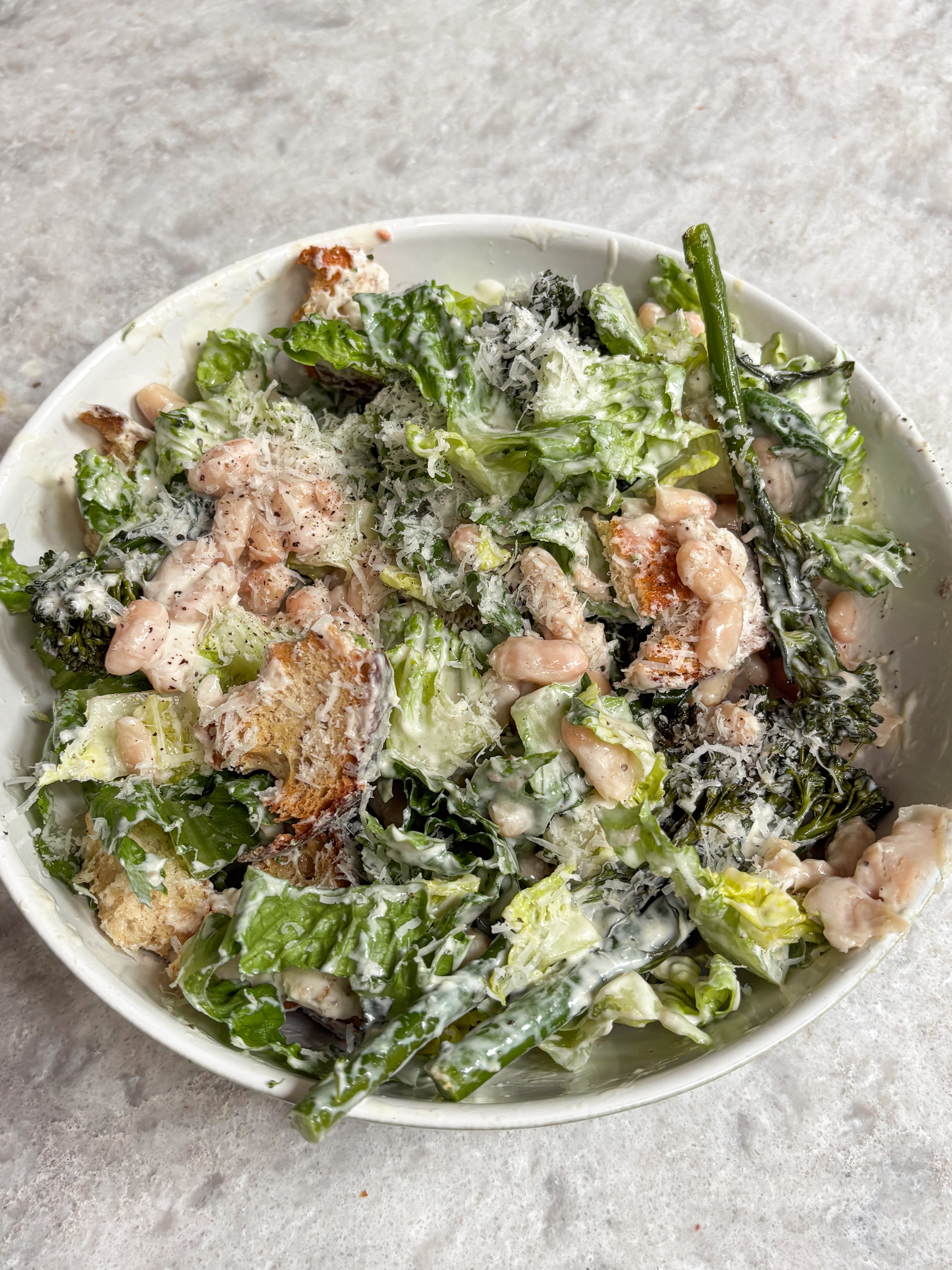 White Bean Caesar-Style Salad with Garlicky Broccoli