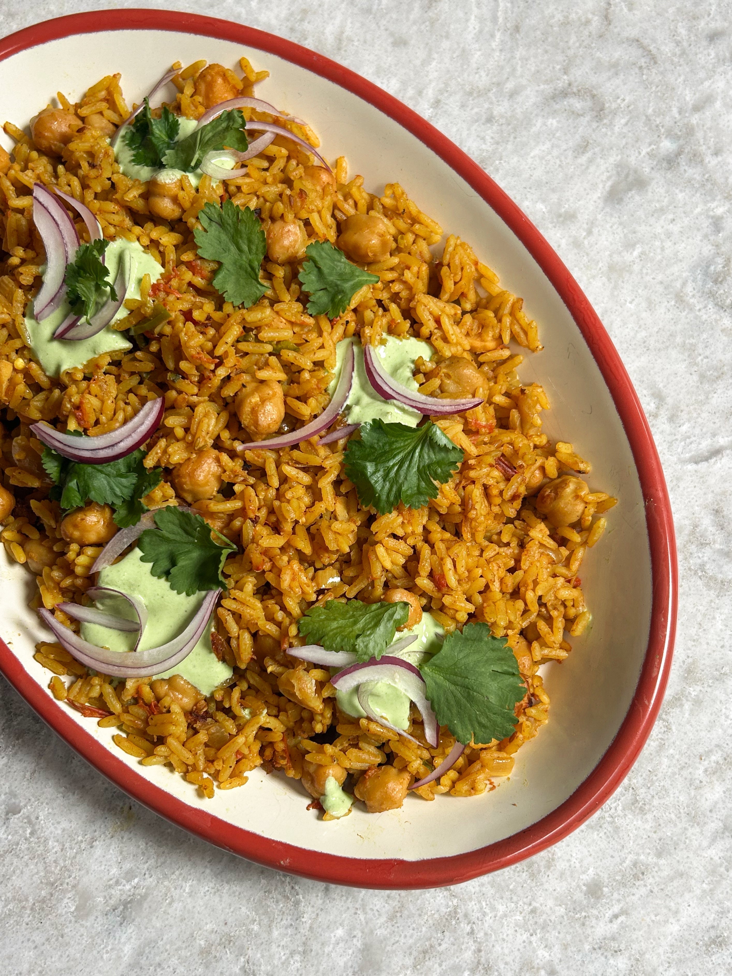 Chickpea Pulao with Green Chutney